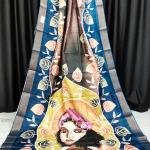 Handcrafted Blue Bapta Tissue Saree with Abstract Pattern & Blouse Piece – Soft, Lightweight & Elegant