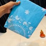 Handcrafted Pure Cotton Lucknowi Katha Work Saree – Sky Blue Elegance (No Blouse Piece)