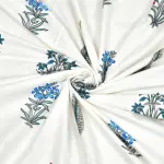 Traditional Indian Block Print Curtains – Red & Blue Flowers with Grey Leaves /Pure Cotton Drapes