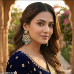 Premium Quality Kundan & Blue Beaded Ethnic Chand Bali Earrings