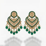 Premium Quality Kundan & Blue Beaded Ethnic Chand Bali Earrings