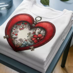 Women White Cotton Printed T-Shirt Heart Lock Floral Design Casual Wear Stylish Girls Top