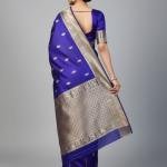 Blue And Gold-Toned Woven Design Banarasi Silk Blend Saree