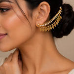 A two-layered drape design connected by structured gold-toned end-links
