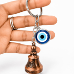 Guardian Bell Keychain with Evil Eye – Silver Finish Protection Bell