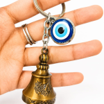 Guardian Bell Keychain with Evil Eye – Silver Finish Protection Bell