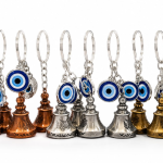 Guardian Bell Keychain with Evil Eye – Silver Finish Protection Bell