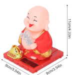 Silverline Buddha Figurine, Auspicious Smiling Eyes Auto Shaking Hand Monk Decoration Solar Power Odorless Unique Shapes for Indoor (Red) (Small)