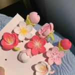 LETZSHOPPE 3 Pcs Cherry Blossom Resin Hair Clips – Pink Flower Side Hair Accessories for Girls