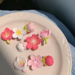 LETZSHOPPE 3 Pcs Cherry Blossom Resin Hair Clips – Pink Flower Side Hair Accessories for Girls