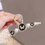 Women's Gold-Tone Butterfly Hair Claw with Simulated Pearl – Elegant Black Hair Accessory (1 Pc)