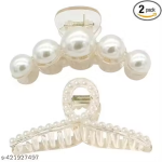 2-Piece Pearl Hair Claw Clips – Elegant Large Pearl Hair Accessories & Geometric Hair Barrettes for Women