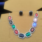 Dazzling Stones Necklace Earring Set For Women (MULTICOLOUR)