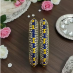 Kangan Set Traditional Bangles Indian Jewelry Royal Blue Bangles Yellow Accent Jewelry