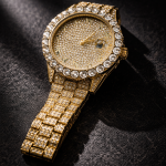 KHRIST Luxury Gold-Tone Crystal-Studded Analog Watch for Men | Diamond-Style Dial & Bracelet | Elegant Party & Occasion Wear Timepiece