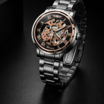 FORSINING Fully Automatic Mechanical Watch for Men | Open-Heart Working Gears Dial, Transparent Case Back | Battery Required Just Shake & Wear