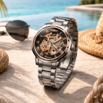 FORSINING Fully Automatic Mechanical Watch for Men | Open-Heart Working Gears Dial, Transparent Case Back | Battery Required Just Shake & Wear