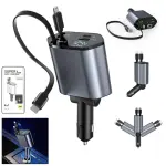 4 in 1 Car Charger with Dual Built in Cables