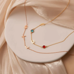 Personalized Vertical Charms and Birthstone Necklace