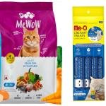 MeWow Fresh Fish & Vegetable Cat Food + Me-O Creamy Treats Chicken & Liver with Goat Milk Combo