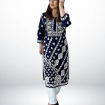 ANAYA Navy Blue Lucknowi Chikankari Heavy Modal Kurti