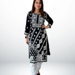 ANAYA Black Lucknowi Chikankari Heavy Modal Kurti