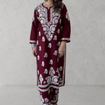 SHIVIKA Maroon Pure Modal Chikankari Kurta Palazzo Set