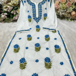 MAYA Blue Pure Chanderi Chikankari kurti