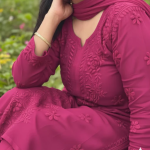 YATI Pink Pure Viscose Chikankari 3D Emboss 4pcs Set