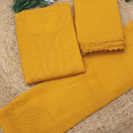 YATI Yellow Pure Viscose Chikankari 3D Emboss 4pcs Set