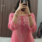 NIHARIKA Pink South Cotton Chikankari A-Line Long Kurta