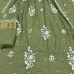 KALA Green Pure Mulmul Chikankari Pearl Gown Dupatta Set