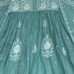 KALA Green Pure Mulmul Chikankari Pearl Gown Dupatta Set