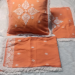 DEVI Orange Chanderi Chikankari Cusion Cover With Runner