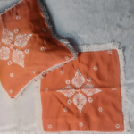 DEVI Orange Chanderi Chikankari Cusion Cover With Runner