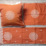 DEVI Orange Chanderi Cusion Chikankari Cover With Runner