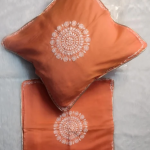DEVI Orange Chanderi Cusion Chikankari Cover With Runner