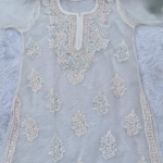 AMBA White Organza Chikankari Kurta for Women