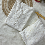 DISHI White Pure Chanderi Silk Chikankari Kurta Palazzo Set