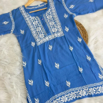 KHUSHI Blue Modal Chikankari Short Top