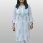 RUHANI Teal Pure Mul Cotton Chikankari Kurti and Pant Set