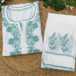 RUHANI Teal Pure Mul Cotton Chikankari Kurti and Pant Set