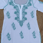 RUHANI Teal Pure Mul Cotton Chikankari Kurti and Pant Set