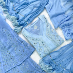 SAPNA Blue Mirror Work Chikankari Kurta Palazzo Dupatta Set