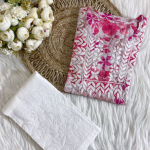 SONALI Pink Mulmul Printed Chikankari Top Set
