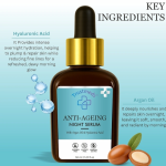 Trustmeds Anti Ageing Night Serum for Face - with Pure Argan Oil & Hyaluronic Acid for Wrinkles, Fine Lines & Skin Repair - Deep Hydration Glow Serum for Women & Men, 30ml