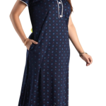 Women's Sinker Cotton Blend All Over Printed Half Sleeve Sleepwear Nighty/Maxi/Nightgown with Side Pocket