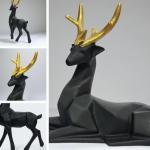 BARBAR KHARIDO Elegant Deer Showpiece Pair for Home & Office Handcrafted Matte Finish with Golden Antlers Modern Decorative Figurines for Living Room Décor (Black Gold)