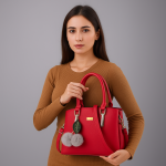Premium Quality Women’s Stylish Handbag | Elegant PU Leather Shoulder & Tote Bag for Ladies | Spacious Multi-Compartment Design with Golden Hardware & Fur Ball Charm