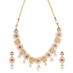 Rajwadi Polki Mina necklace Set With Ruby Stones And Gold Finish